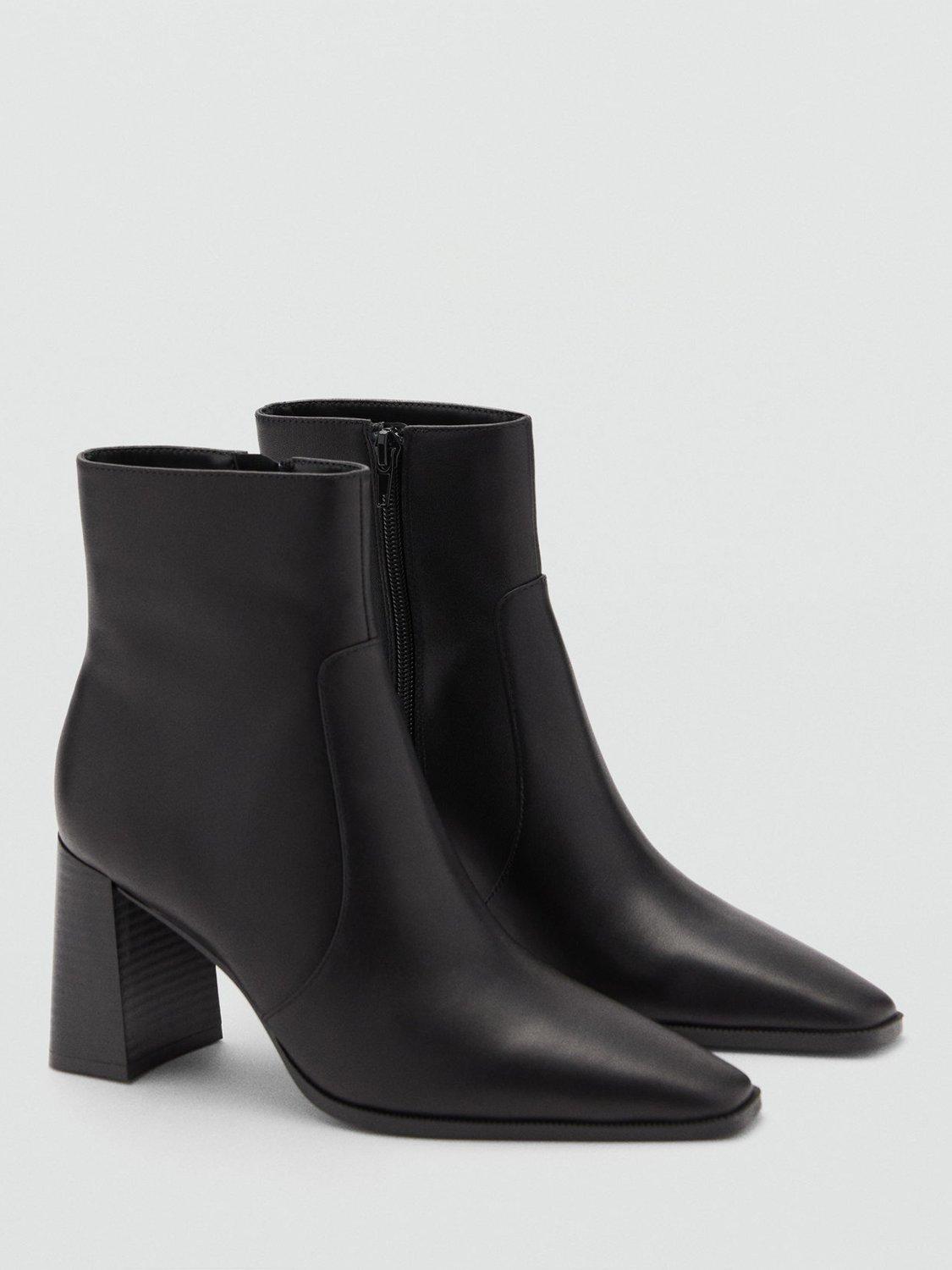 Product image 2 of 4, which shows Mango Pala Leather Ankle Boots, Black, 2