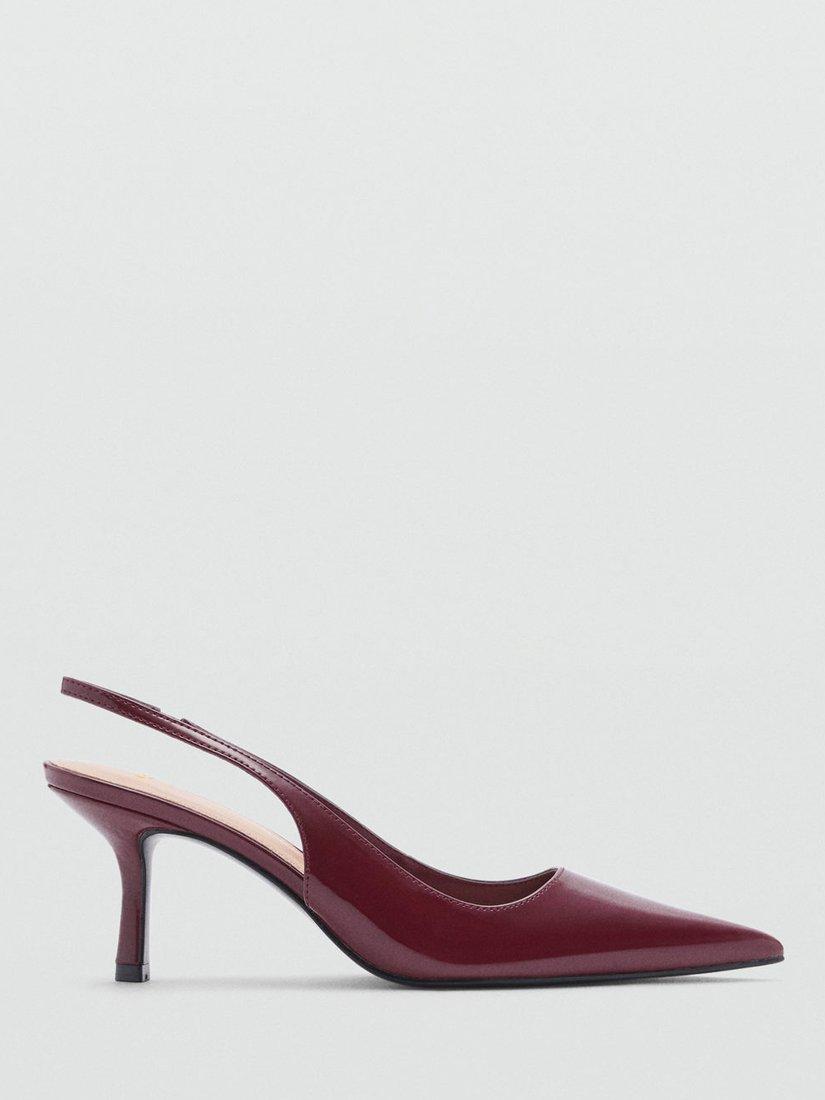 Mango Sunny Patent Slingback Court Shoes, Burgundy