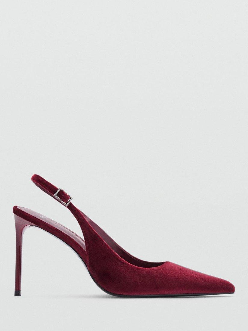 Mango Vanilla Velvet Pointed Slingback Courts, Red