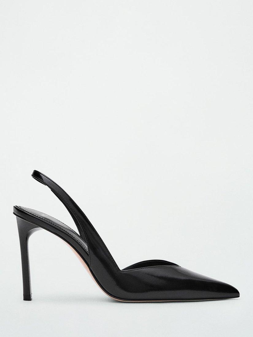 Mango Vare Leather Stiletto Heel Court Shoes, Black