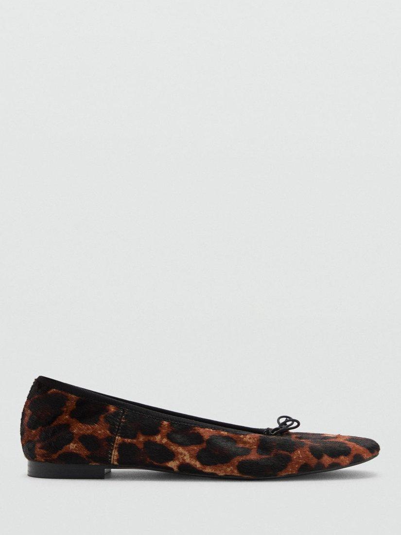Mango Wild Leather Leopard Print Ballerina Pumps, Black