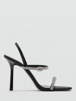 Mango Bright Crystal Embellished Heeled Sandals, Black, Black