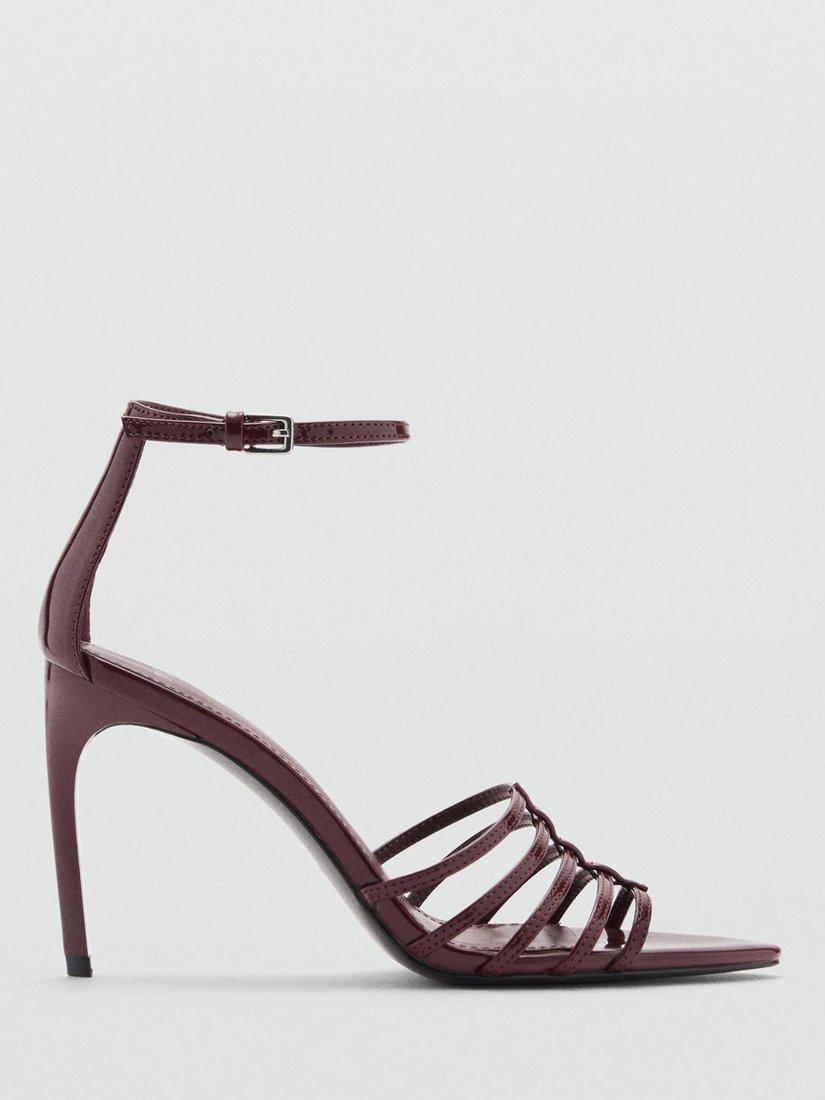 Mango Mili Stiletto Heel Strappy Sandals, Dark Red