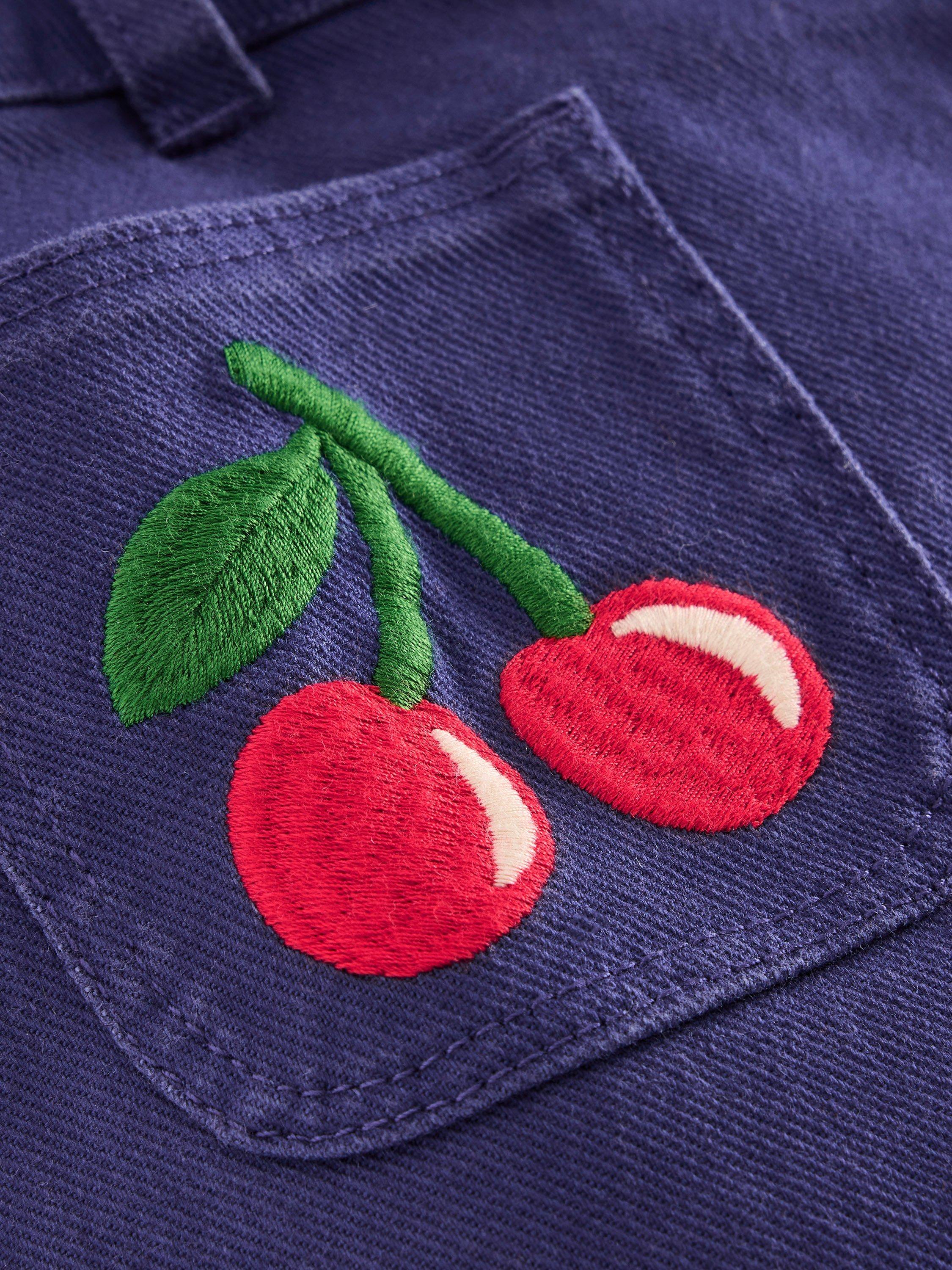 Product image 3 of 3, which shows Mini Boden Kids' Patch Pocket Trousers, Blue Cherries, 3-4 years