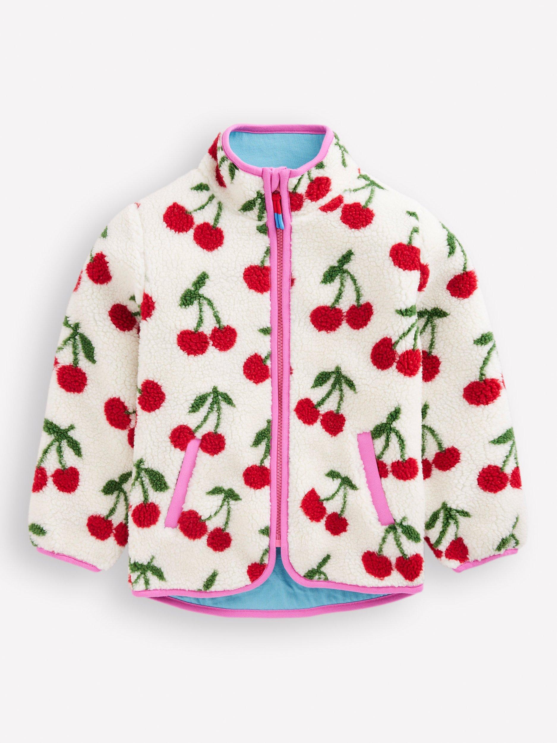 Mini Boden Kids' Cosy Borg Fleece Jacket, Oatmeal Cherries