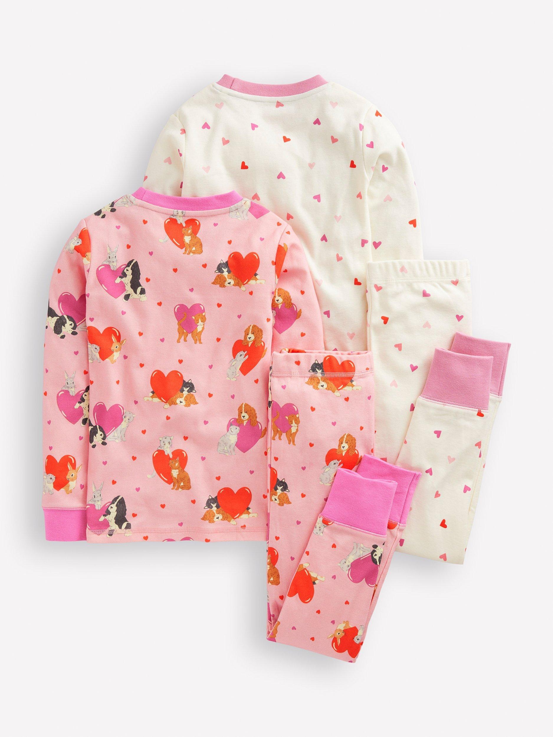 Product image 2 of 3, which shows Mini Boden Kids' Cotton Pyjama Sets, Pack of 2, Pink Valentines, 10 years