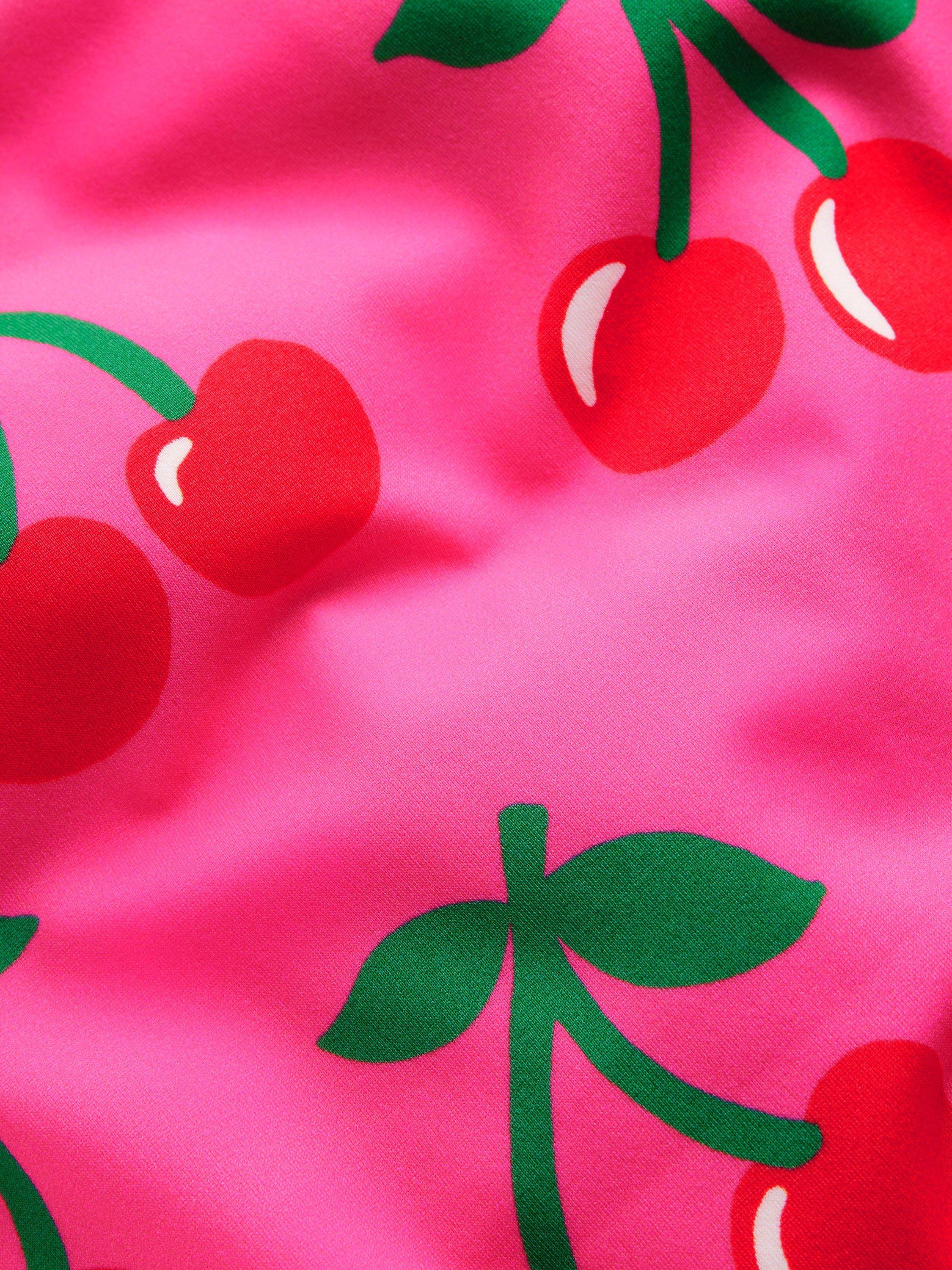 Product image 3 of 3, which shows Mini Boden Kids' Cross-Back Printed Swimsuit, Sorbet Pink Cherries, 2-3 years