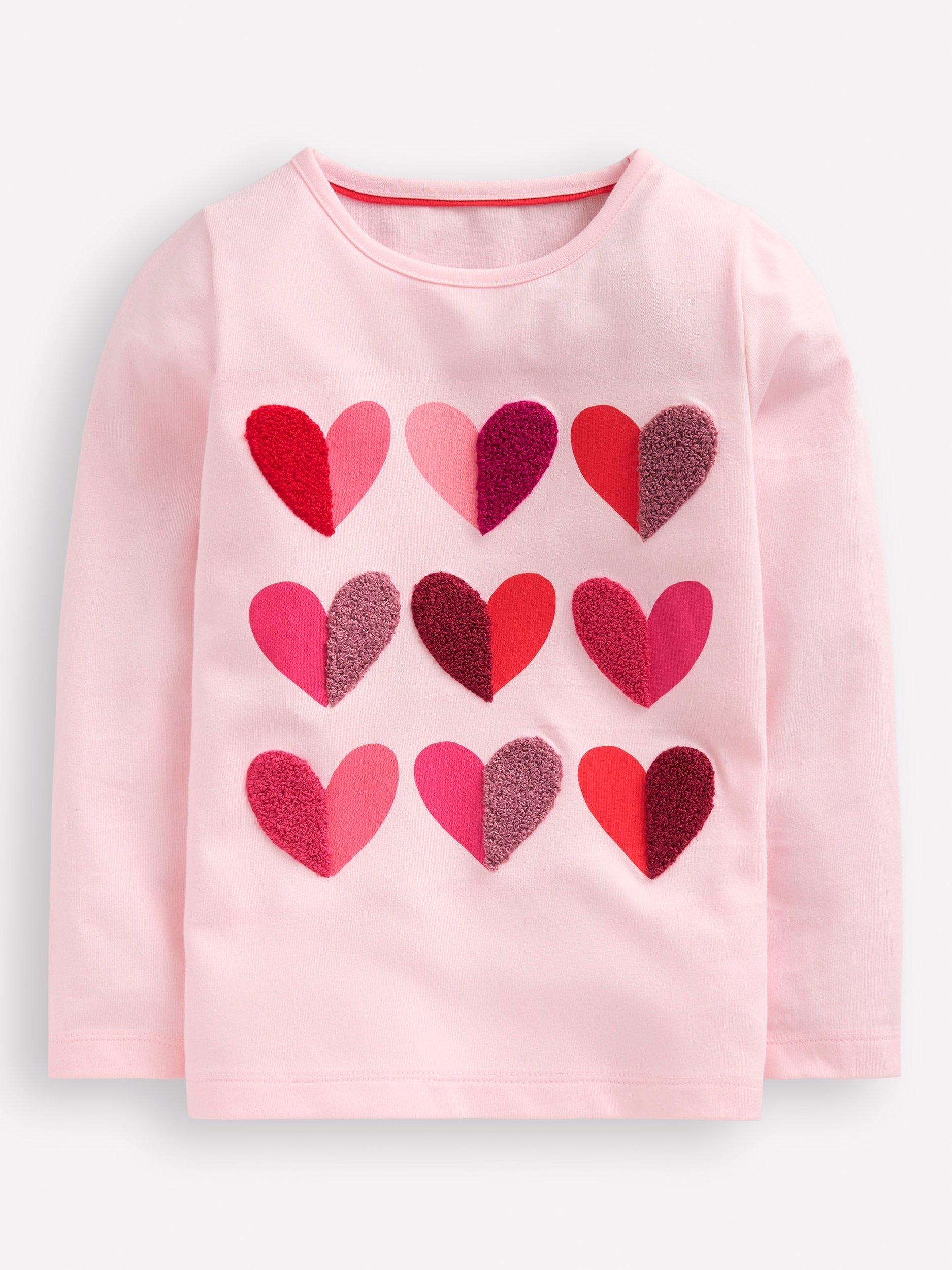 Mini Boden Kids' Bouclé Motif Cotton Top, Chalk Print Hearts