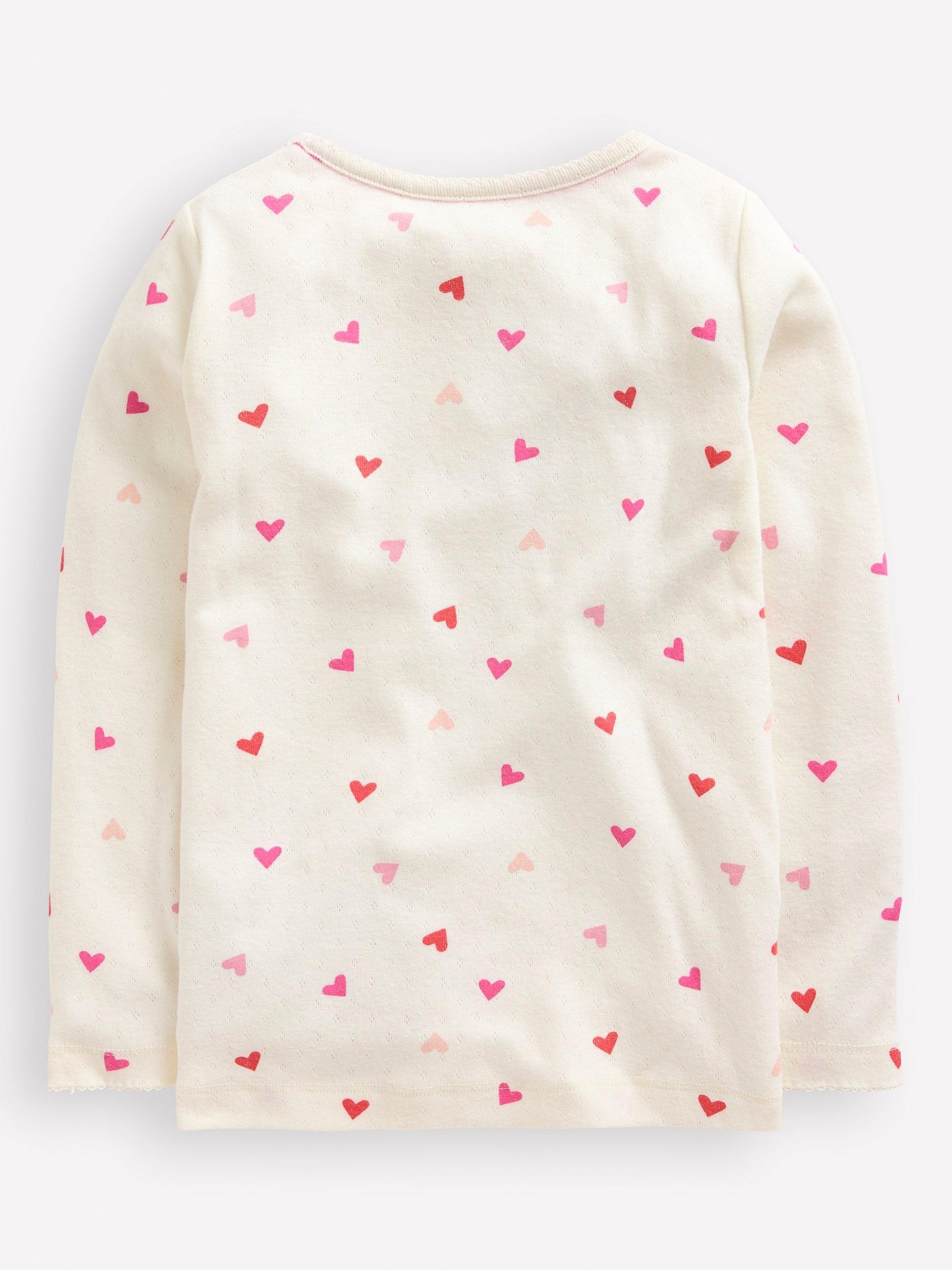 Product image 2 of 3, which shows Mini Boden Kids' Cotton Blend Pointelle Top, Ivory Hearts, 2-3 years