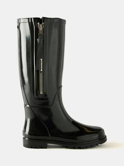 Mint Velvet Patent Knee-High Wellington Boots, Black, Black