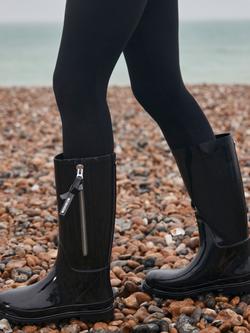 Mint Velvet Patent Knee-High Wellington Boots, Black - view 2, Black