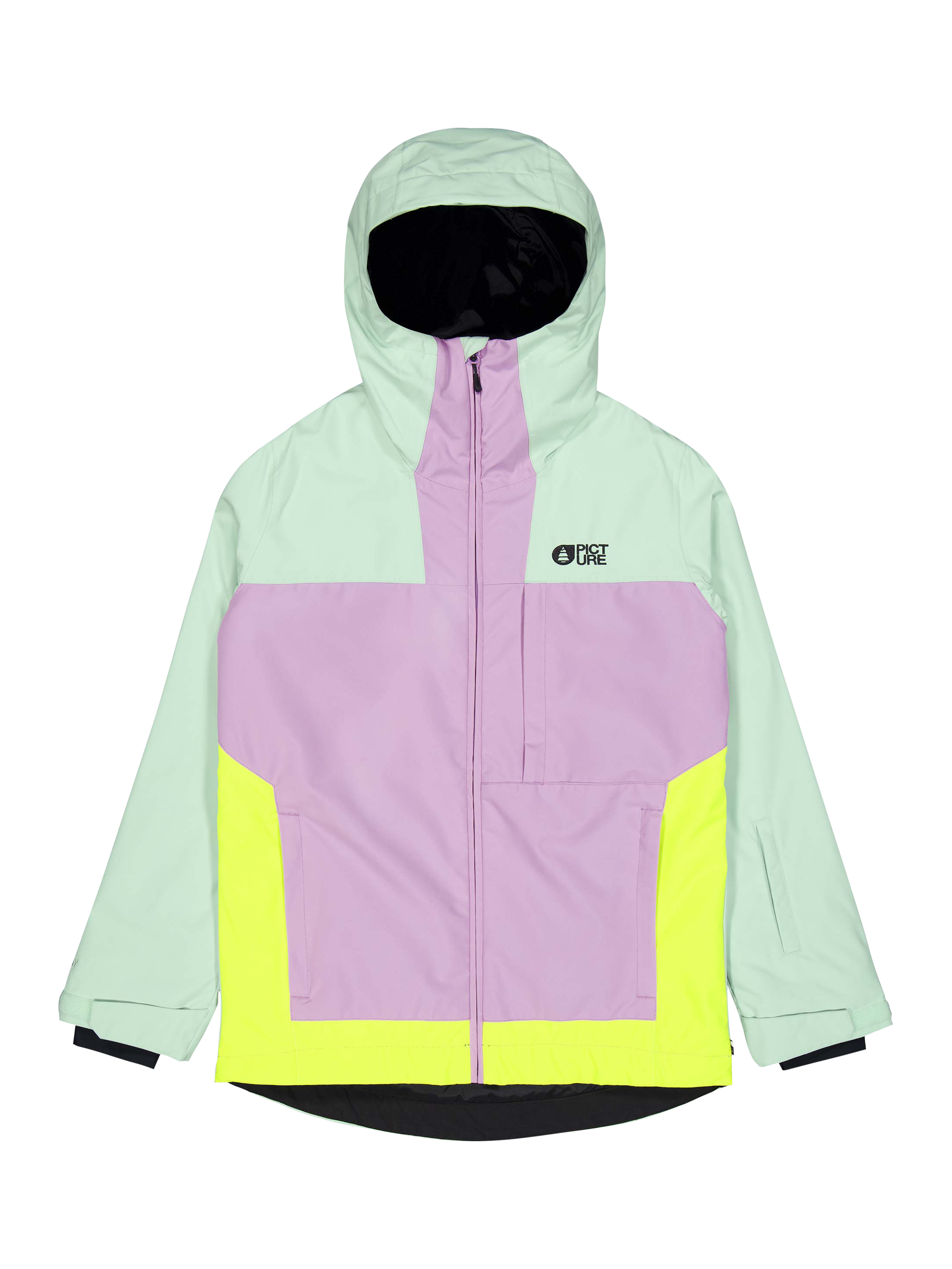 Product image 1 of 10, which shows Picture Seakrest Colour Block Hooded Ski Jacket, Silt Green/Orchid, XS
