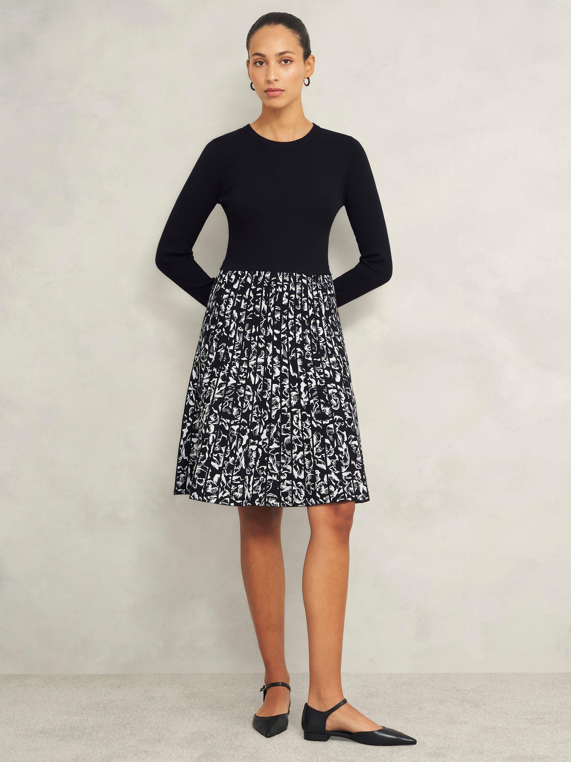 Product image 1 of 7, which shows Hobbs Gill Knitted Dress, Black/Ivory, 8