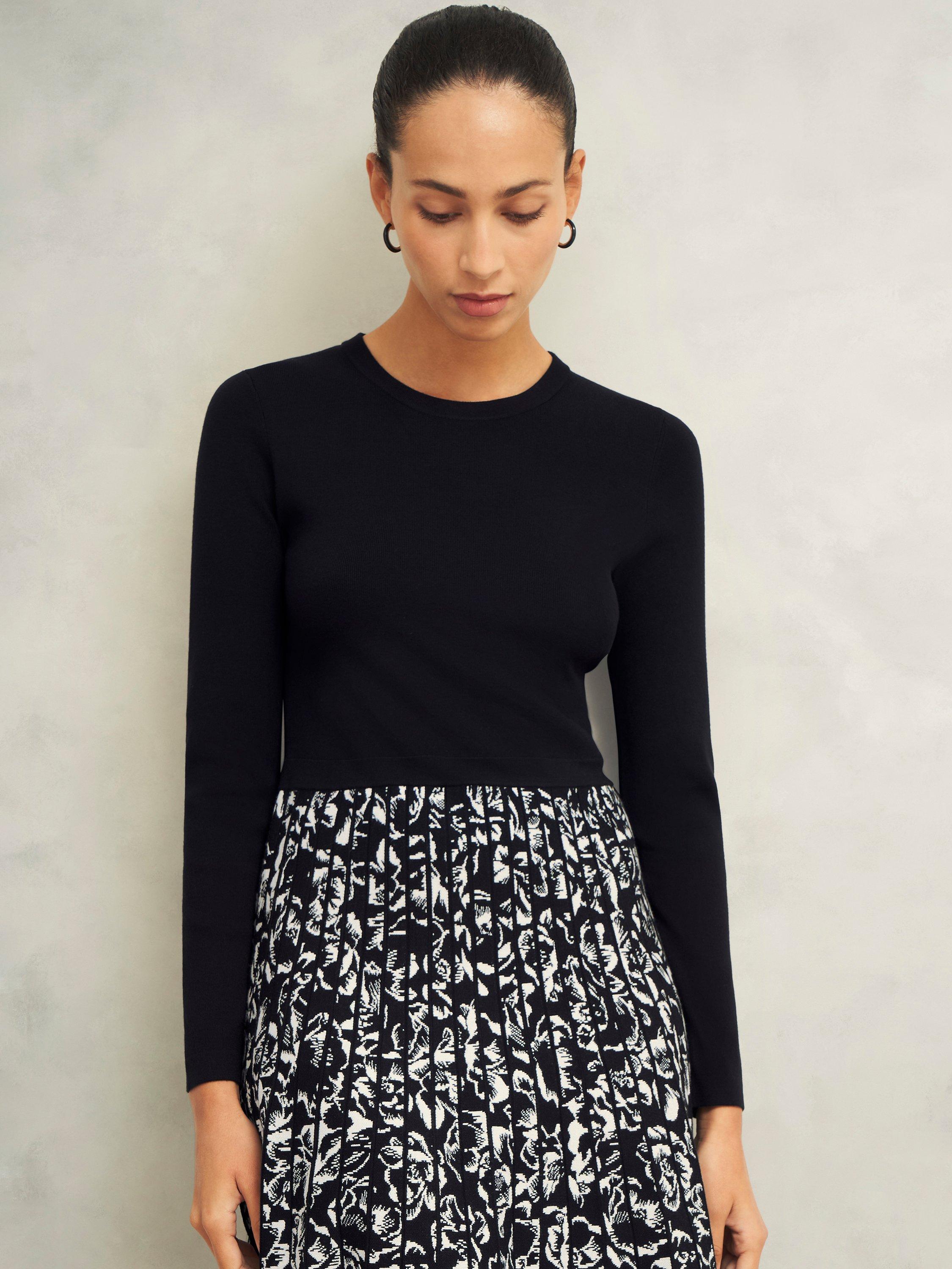 Product image 3 of 7, which shows Hobbs Gill Knitted Dress, Black/Ivory, 8