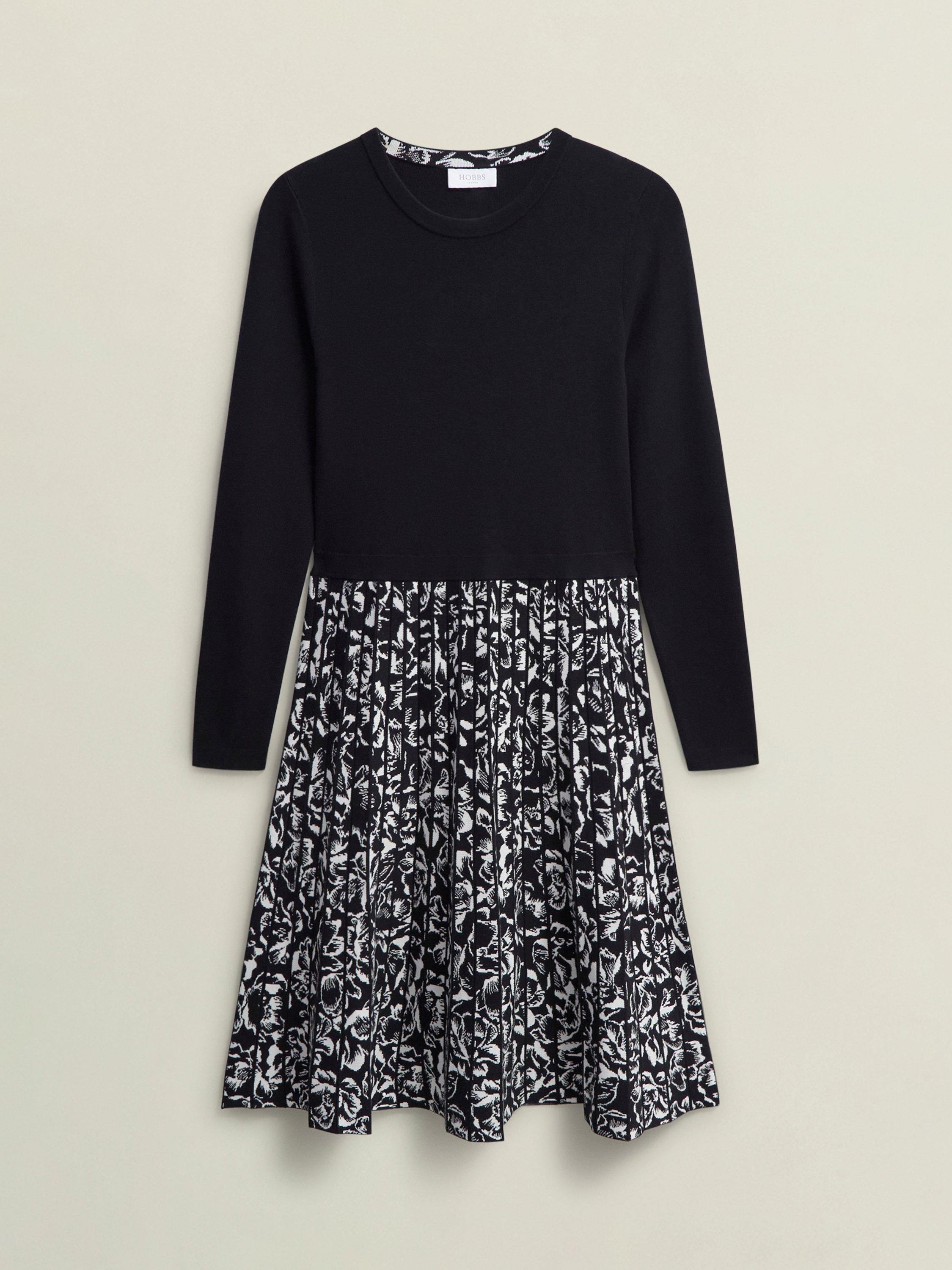 Product image 4 of 7, which shows Hobbs Gill Knitted Dress, Black/Ivory, 8