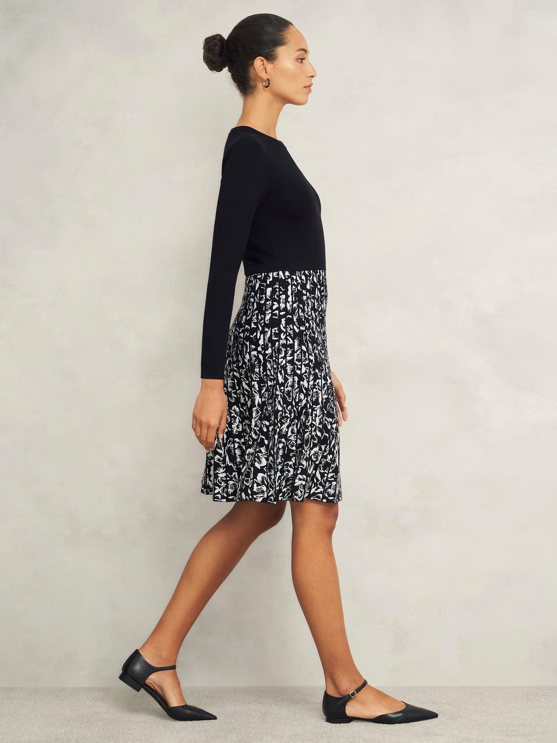 Product image 6 of 7, which shows Hobbs Gill Knitted Dress, Black/Ivory, 8