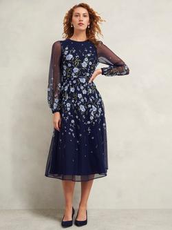 Hobbs Lois Embroidered Dress, Midnight/Multi, Midnight/Multi