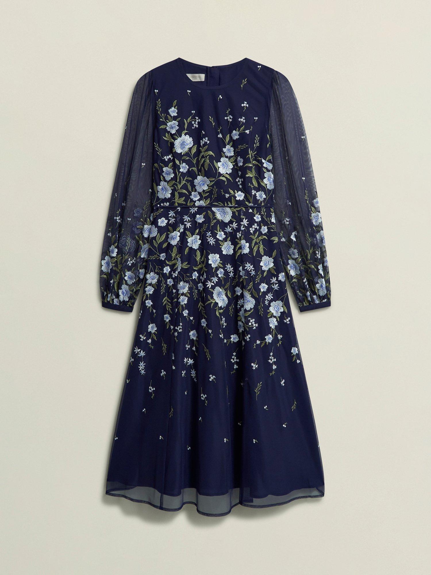Product image 4 of 6, which shows Hobbs Lois Embroidered Dress, Midnight/Multi, 10