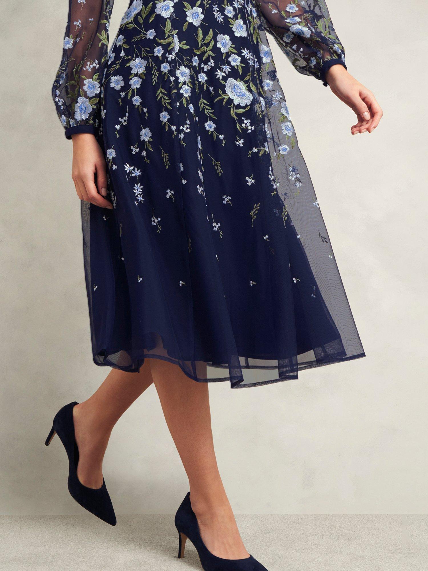 Hobbs Lois Embroidered Dress, Midnight/Multi