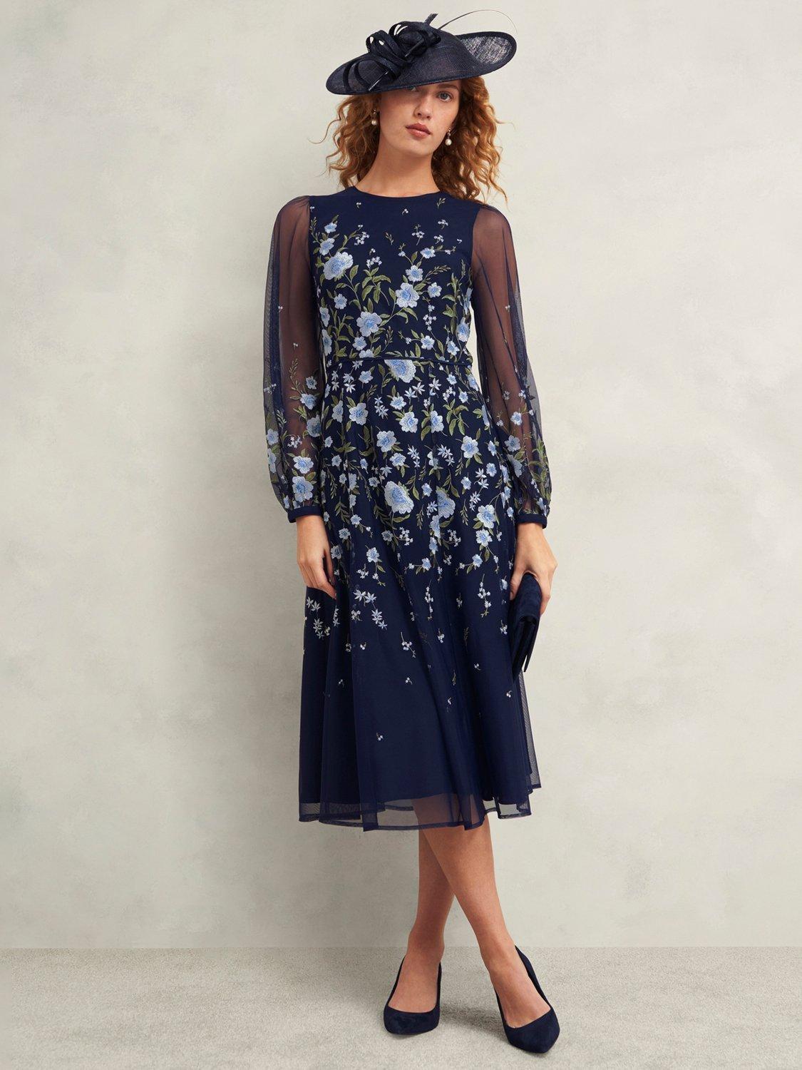 Product image 6 of 6, which shows Hobbs Lois Embroidered Dress, Midnight/Multi, 10