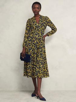 Hobbs Petite Aurora Petal Dress, Navy/Yellow, Navy/Yellow