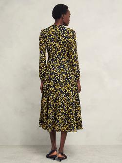 Hobbs Petite Aurora Petal Dress, Navy/Yellow - view 2, Navy/Yellow