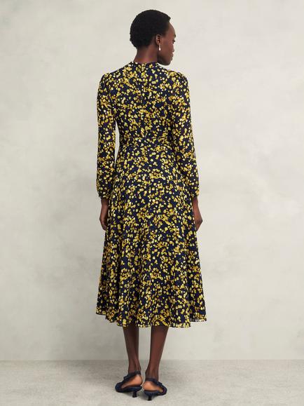 Hobbs Petite Aurora Petal Dress, Navy/Yellow - view 2, Navy/Yellow
