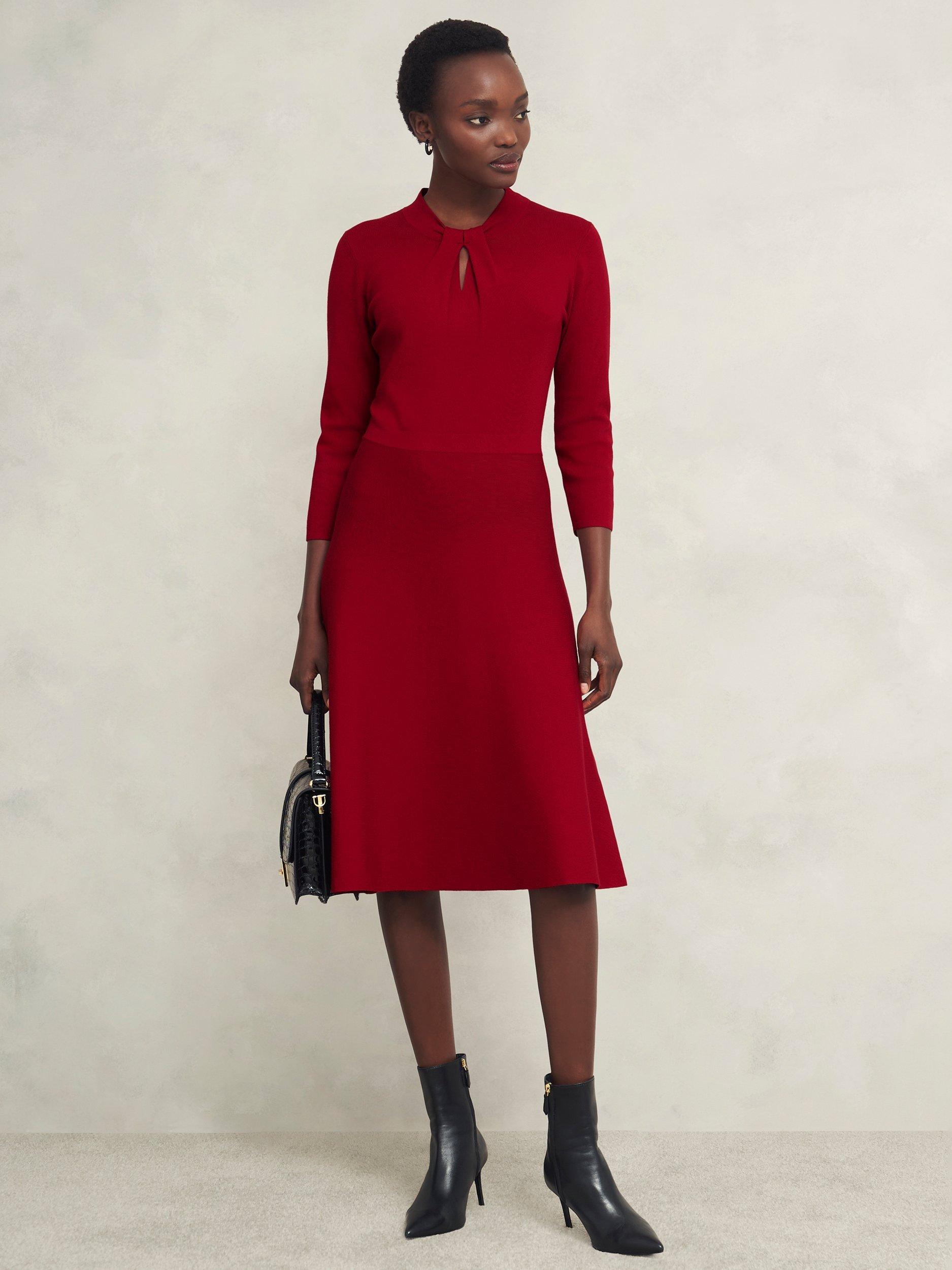 Product image 1 of 6, which shows Hobbs Petite Effie Dress, True Red, 10