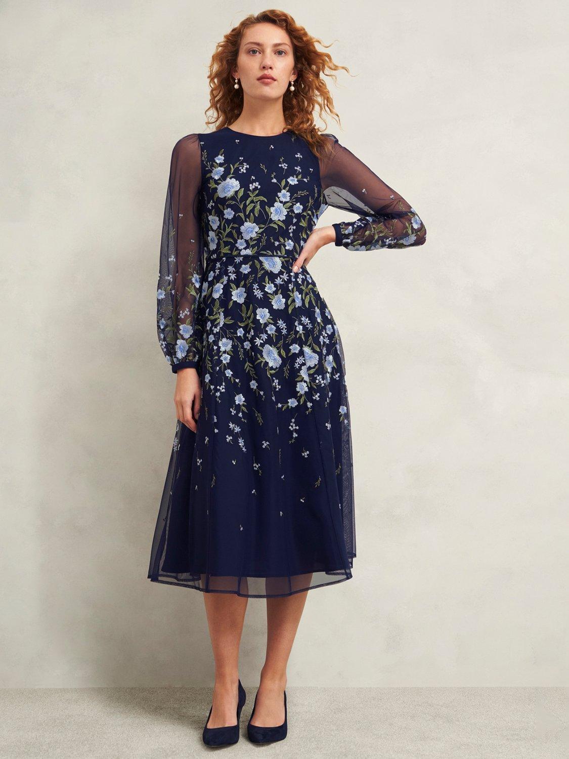 Product image 1 of 8, which shows Hobbs Petite Lois Floral Dress, Midnight/Multi, 10