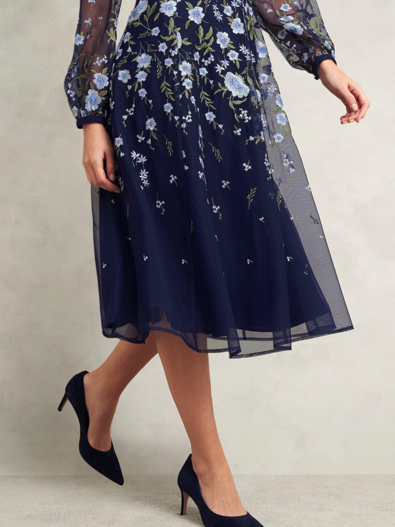 Product image 4 of 8, which shows Hobbs Petite Lois Floral Dress, Midnight/Multi, 10