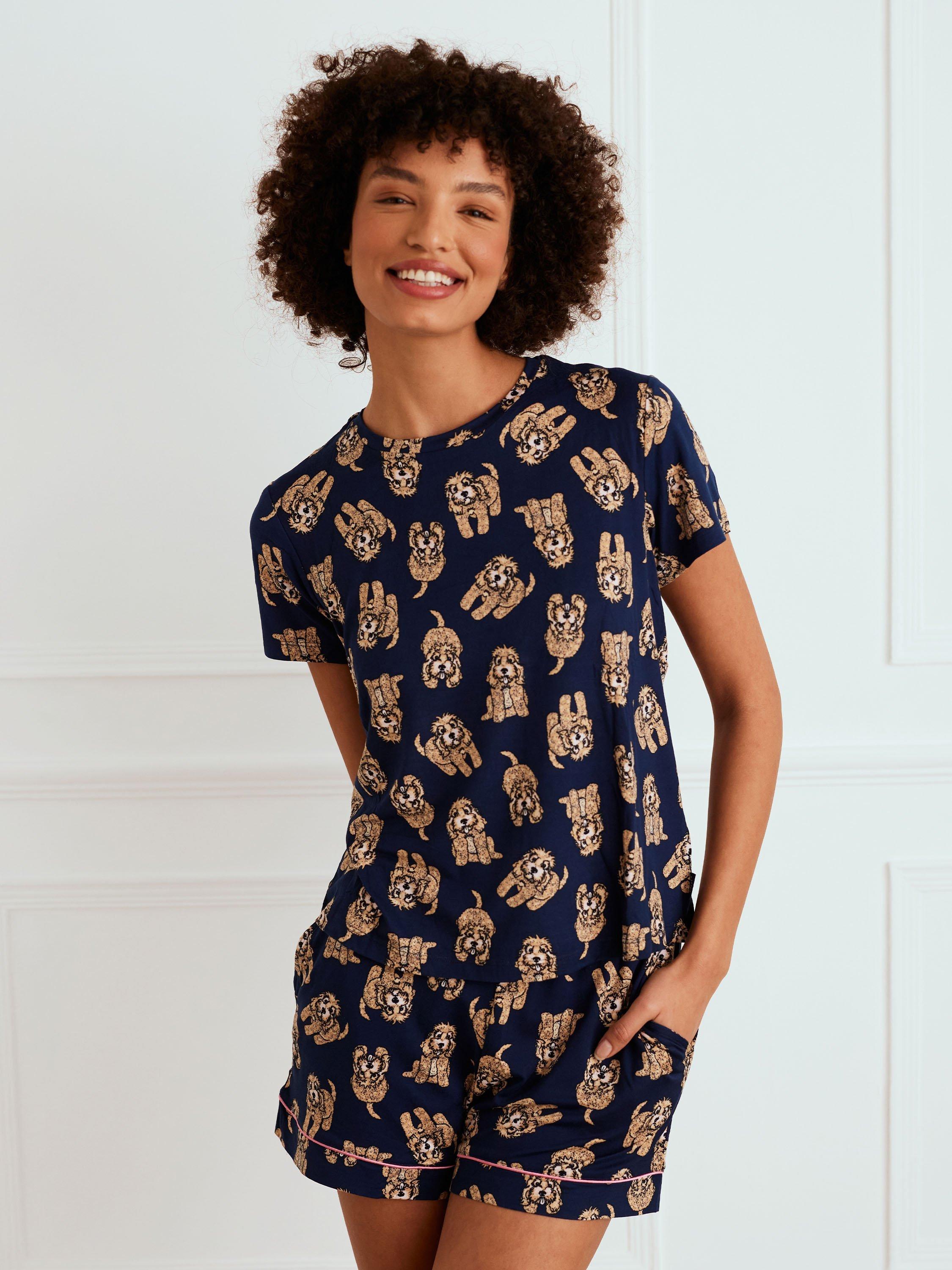 Product image 2 of 3, which shows Chelsea Peers Cockapoo Short Pyjama Set, Navy, 18