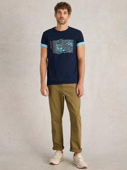 White Stuff Koi Cotton Regular Fit Short Sleeve Graphic T-Shirt, Navy/Multi, Navy/Multi
