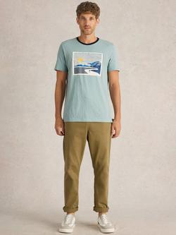 White Stuff Cotton Regular Fit Short Sleeve Peak Graphic T-Shirt, Blue/Multi, Blue/Multi