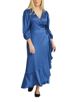 A-VIEW Camilja Satin Wrap Dress, Medium Blue
