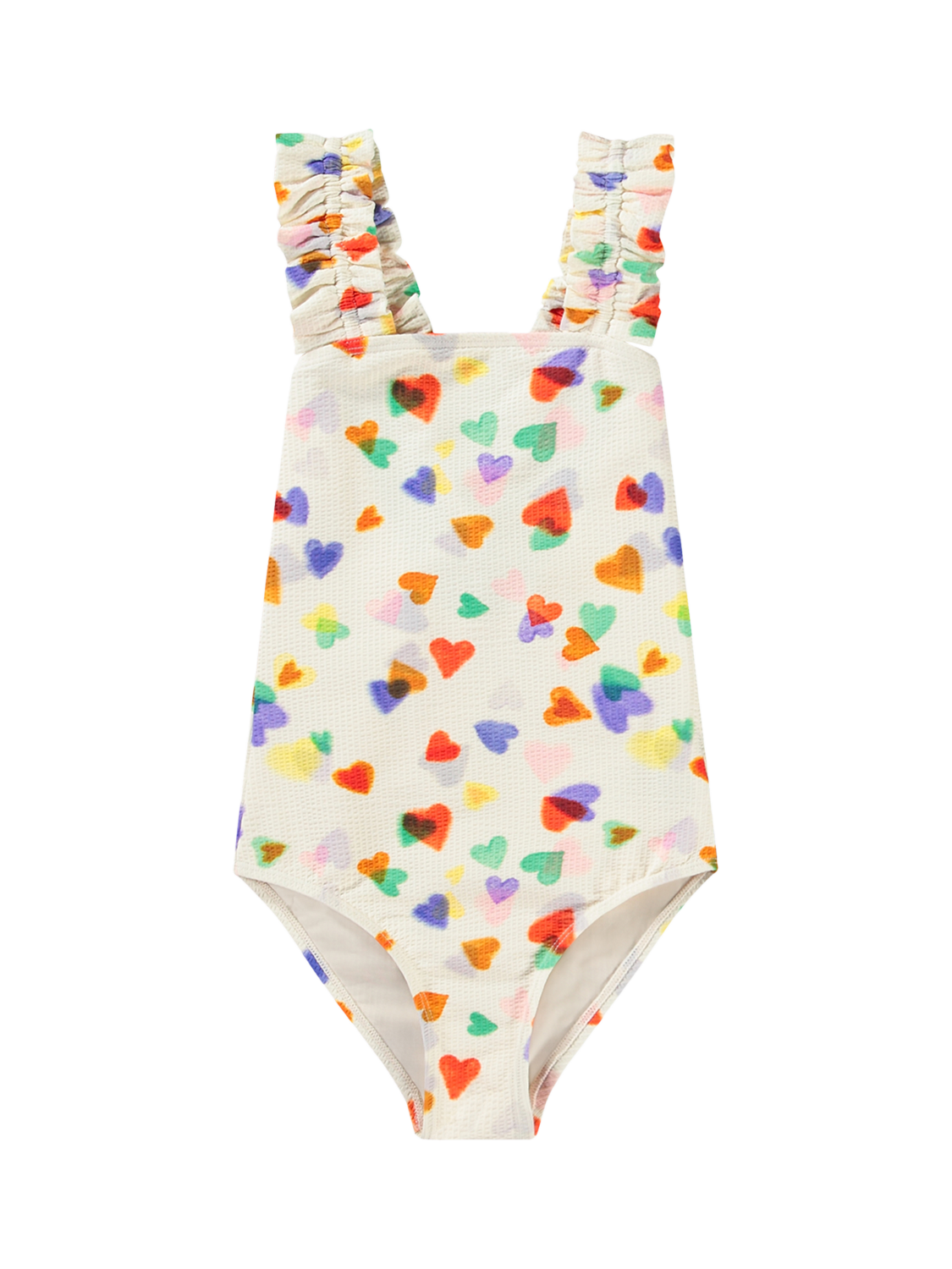 Product image 1 of 3, which shows Molo Kids' Nitika Rainbow Hearts Swimsuit, Rainbow Hearts, 4 years