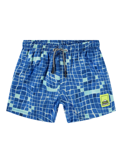 Molo Kids' Niko Tile Smile Swim Shorts, Blue, Blue