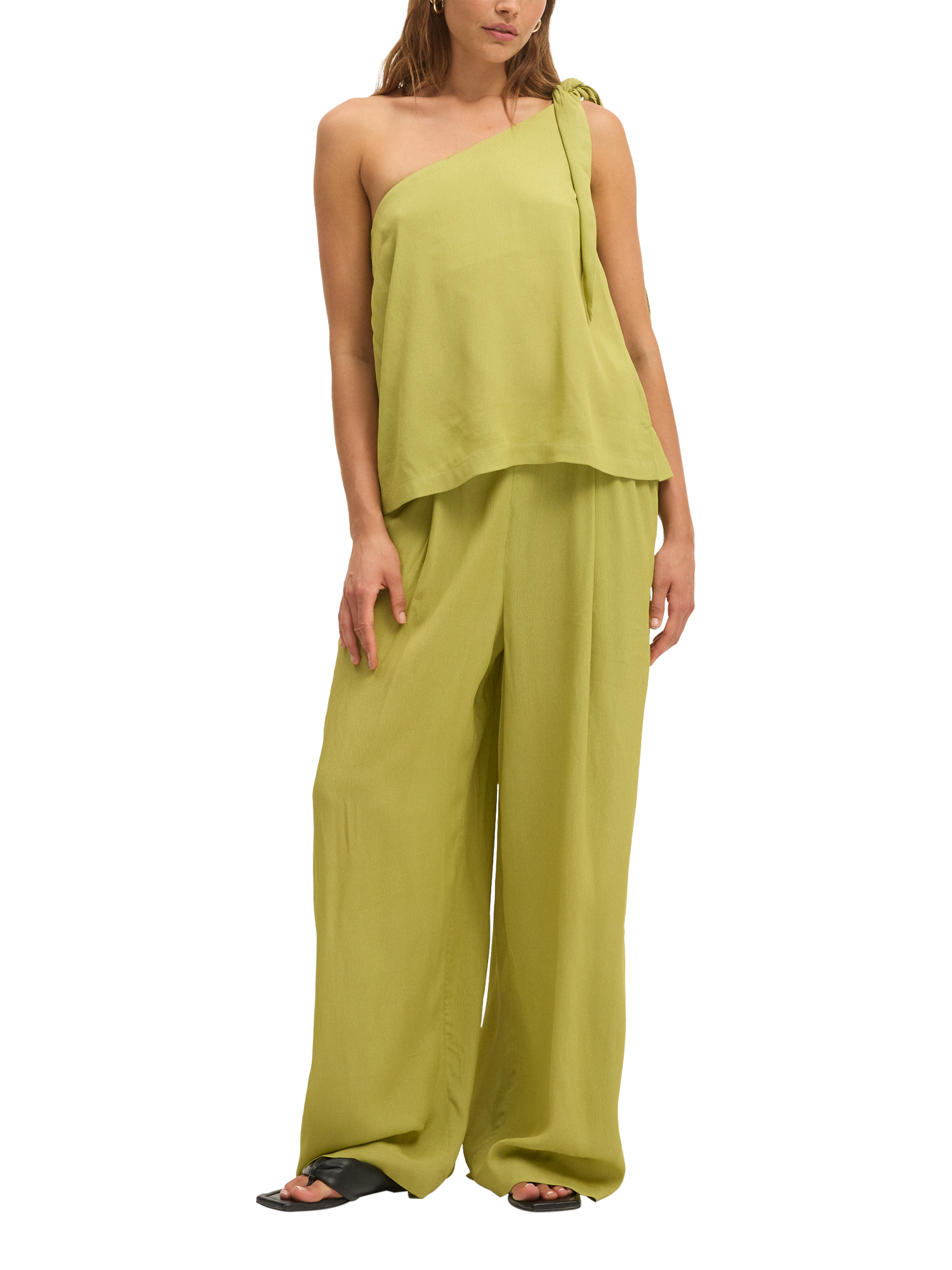 Product image 5 of 6, which shows SUMMERY Copenhagen Avery Wide Leg Trousers, Light Green, XS