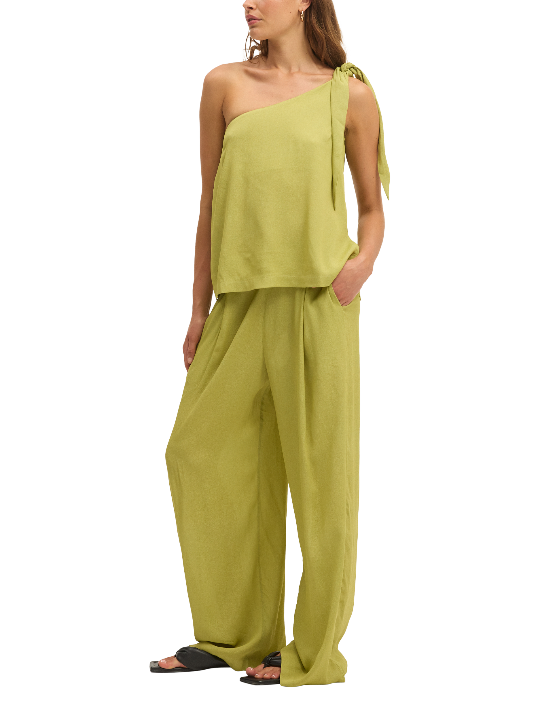 Product image 6 of 6, which shows SUMMERY Copenhagen Avery Wide Leg Trousers, Light Green, XS