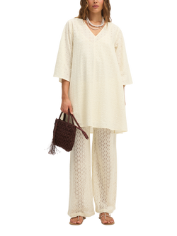 SUMMERY Copenhagen Lisa Crochet Knit Trousers, White, White