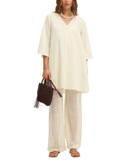 SUMMERY Copenhagen Lisa Crochet Knit Trousers, White, White
