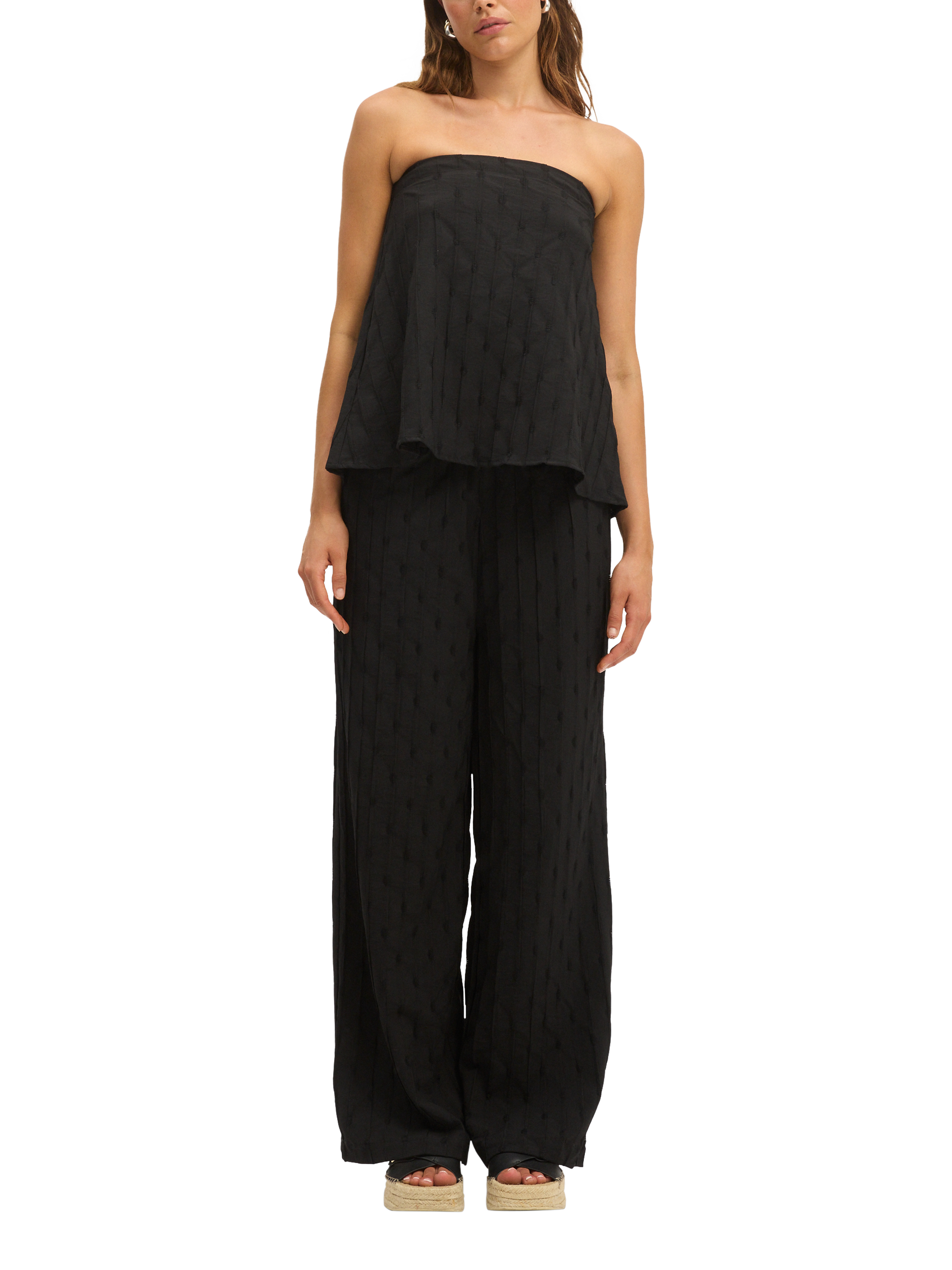 Product image 3 of 3, which shows SUMMERY Copenhagen Tara Tie Waist Wide Leg Trousers, Black, XS