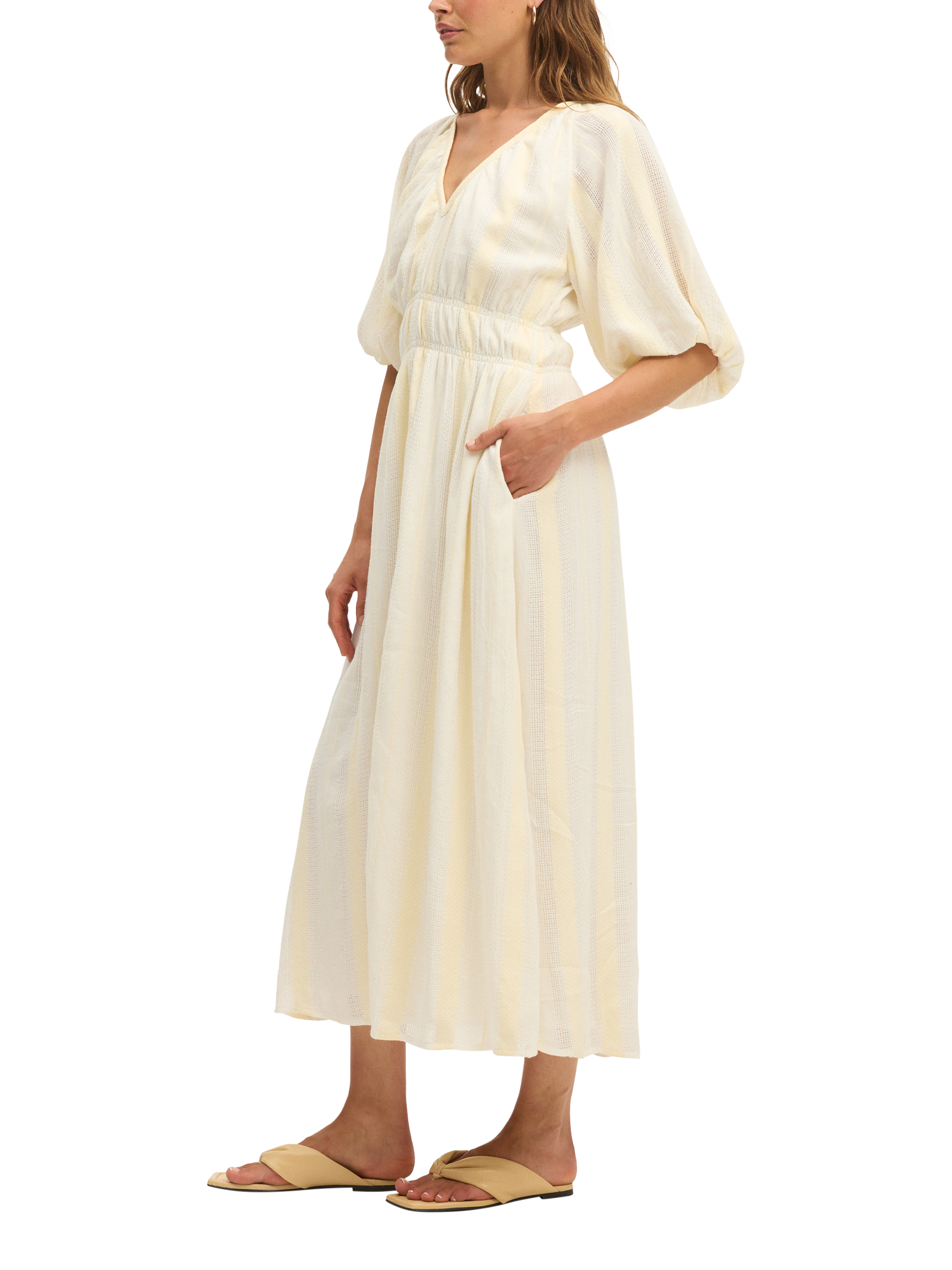 Product image 2 of 3, which shows SUMMERY Copenhagen Bella Elasticated Waist Maxi Dress, Ecru White 663, XS