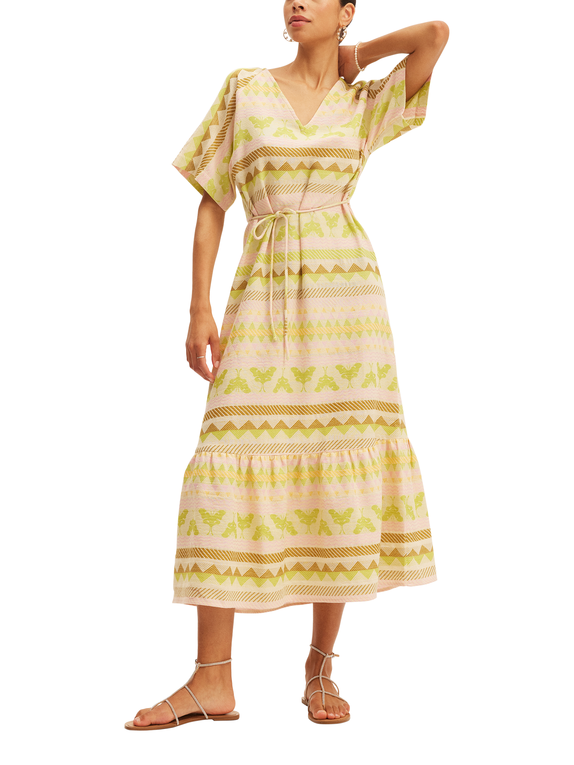 Product image 1 of 3, which shows SUMMERY Copenhagen Vica Geometric Midi Dress, Ecru 521, XS