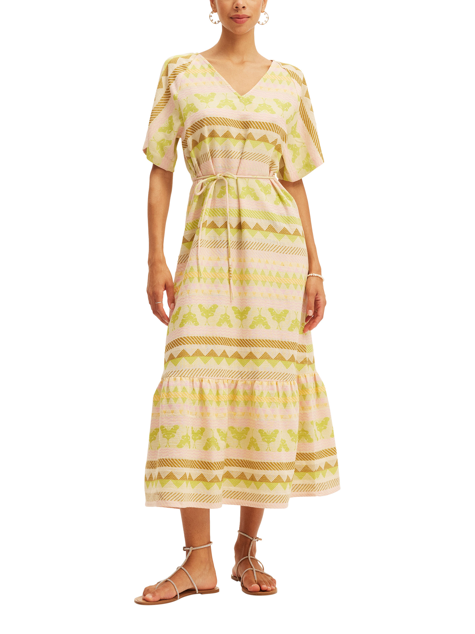 Product image 3 of 3, which shows SUMMERY Copenhagen Vica Geometric Midi Dress, Ecru 521, XS