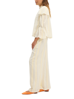 SUMMERY Copenhagen Barbara Stripe Ruffle Sleeve Blouse, Ecru White 663 - view 2, Ecru White 663