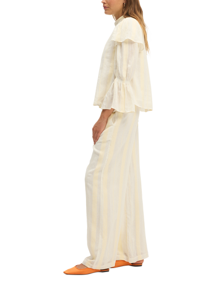 SUMMERY Copenhagen Barbara Stripe Ruffle Sleeve Blouse, Ecru White 663 - view 2, Ecru White 663