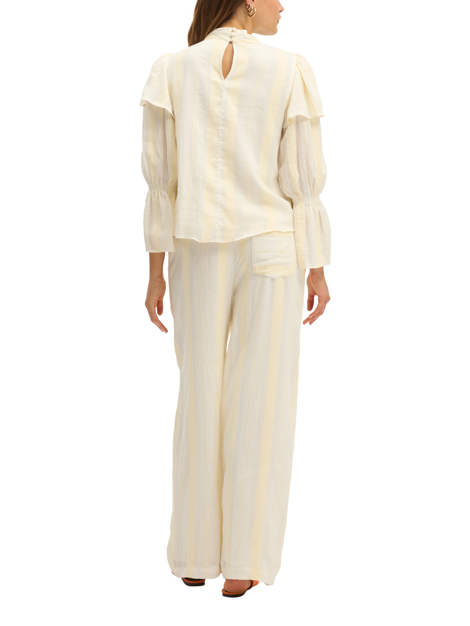 Product image 5 of 6, which shows SUMMERY Copenhagen Barbara Stripe Ruffle Sleeve Blouse, Ecru White 663, S