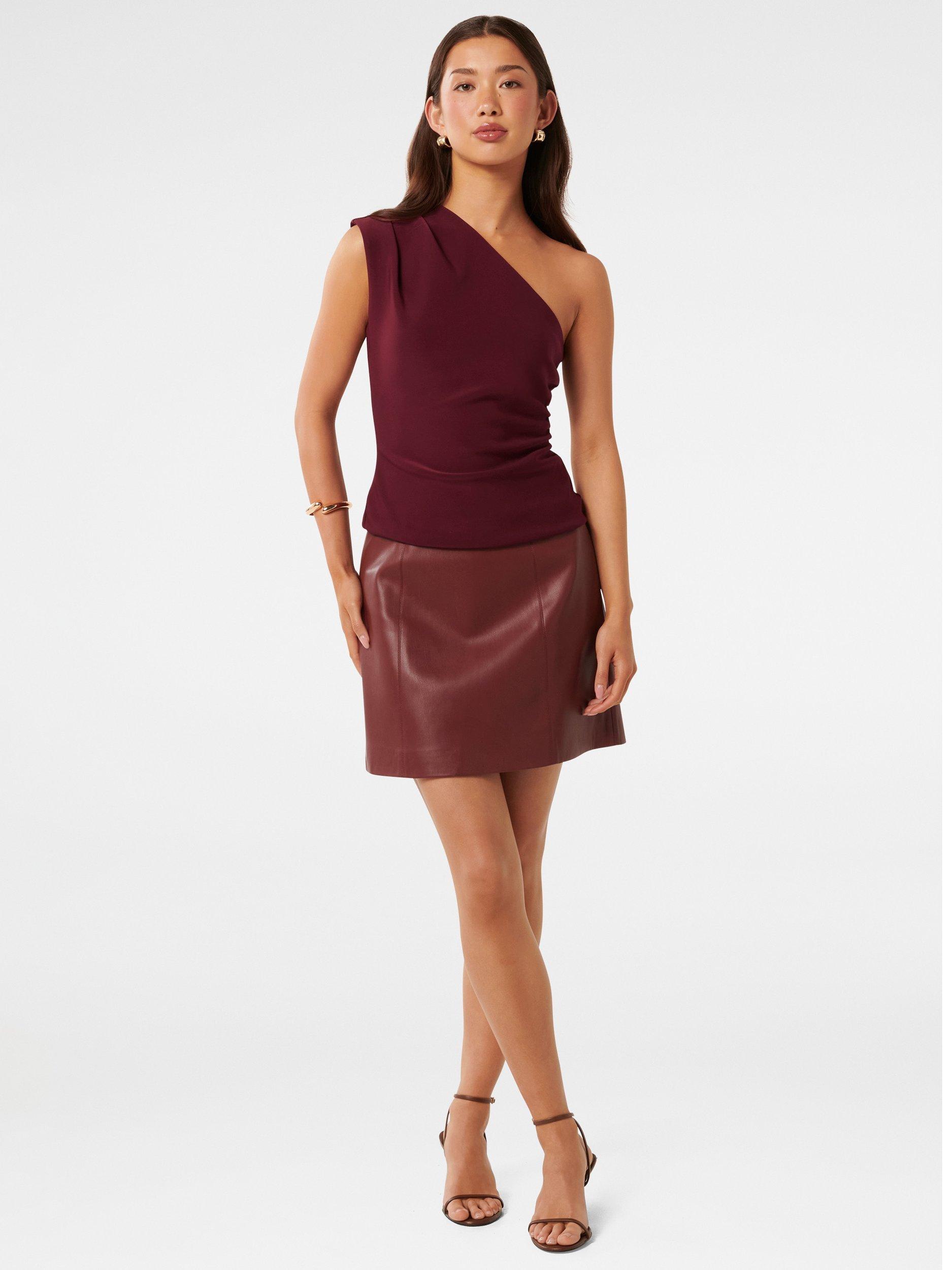 Product image 1 of 5, which shows Forever New Cecilia Asymmetric Top, Plum, L