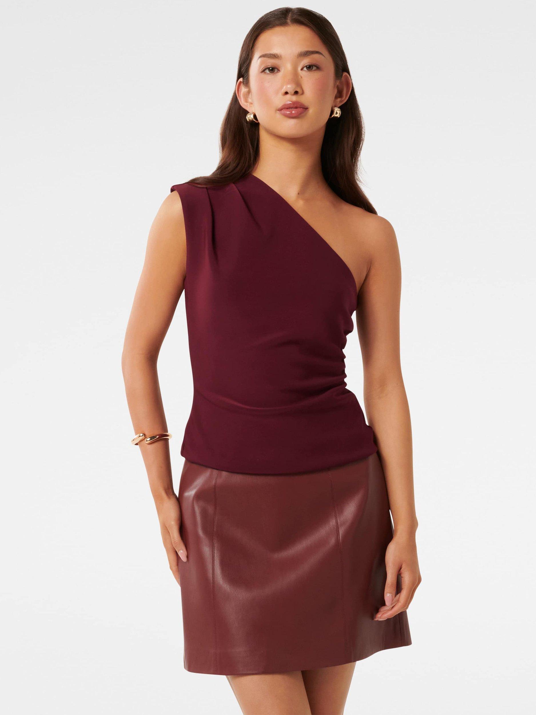 Product image 5 of 5, which shows Forever New Cecilia Asymmetric Top, Plum, L