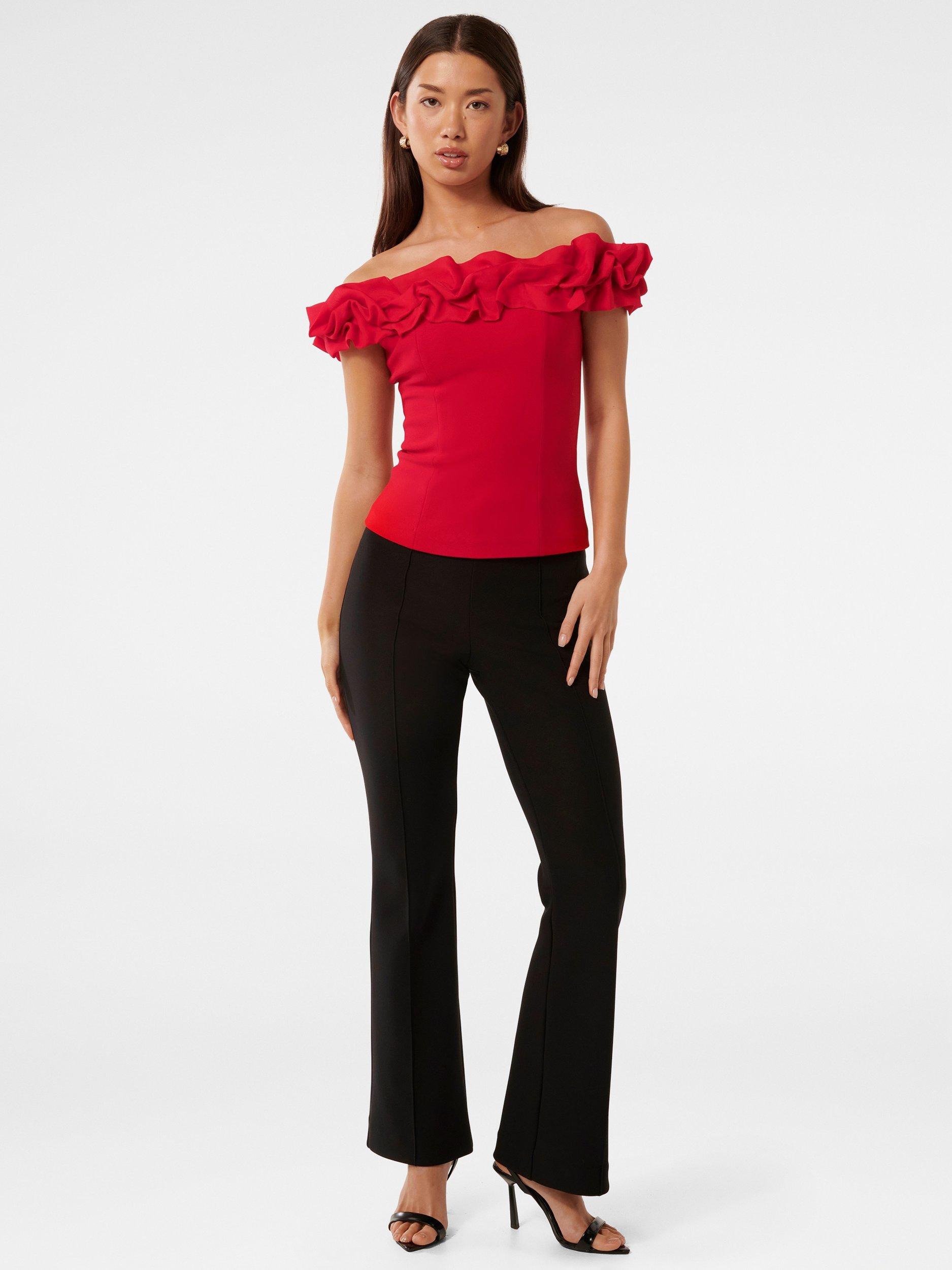 Product image 1 of 5, which shows Forever New Stephanie Ruffle Crepe Bustier Top, Salsa, L